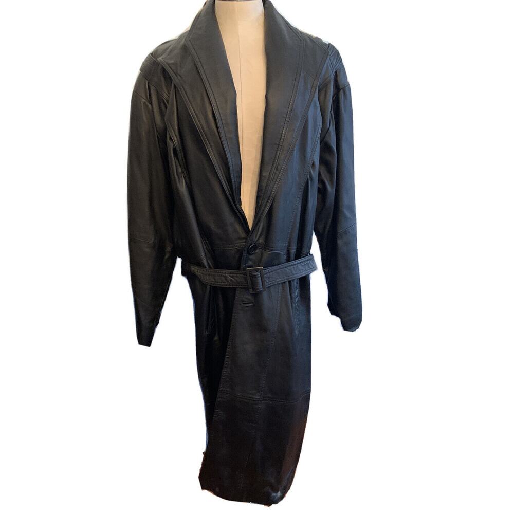 Medium Pelle Moda Women's Vintage 49" Long Leather Insulated Overcoat Belted